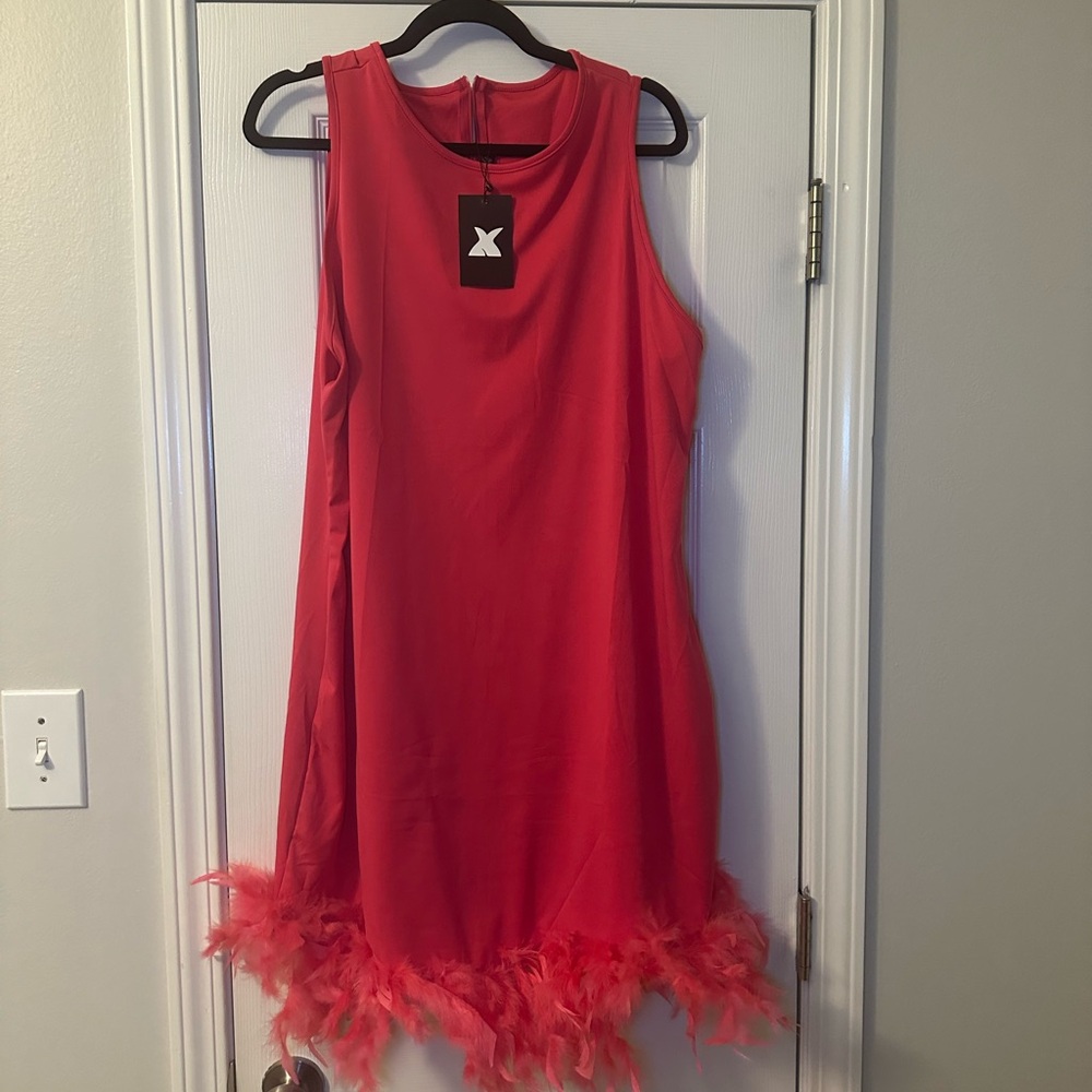 XPlus hot pink tank dress with feather trim!